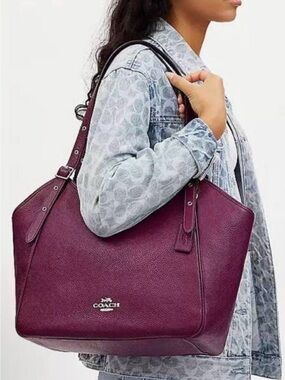 Coach Pebbled Leather Shoulder Bag in Plum/Berry